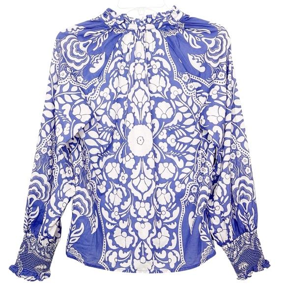 Boden Smocked Cuff Printed Cotton Blouse US Size 8 - Picture 7 of 10